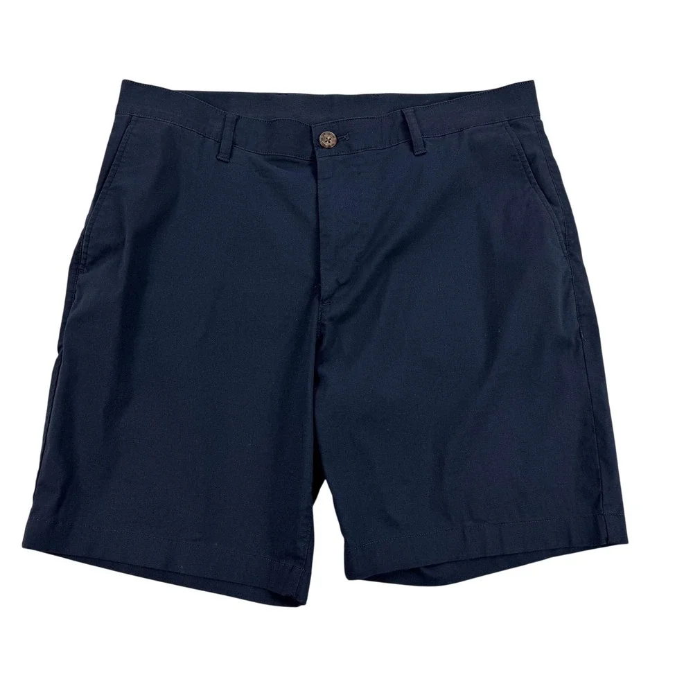 Faherty Reserve Shorts Mens 32 Navy Blue Golf Coolmax Stretch Chino Casual 34x8